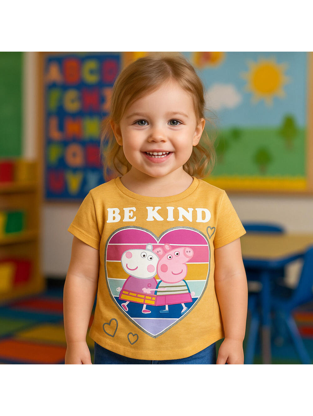 Peppa Pig Girl's "Be Kind" High-Low Shirt Orange Toddler Short Sleeve Hasbro 2T
